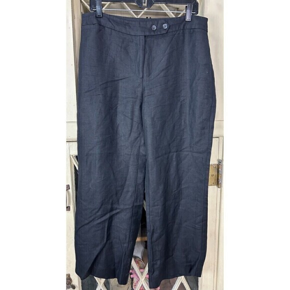 Emma James Womens Size 12 Black Linen Blend Wide Straight Leg Ankle Pants N4 - Picture 3 of 12